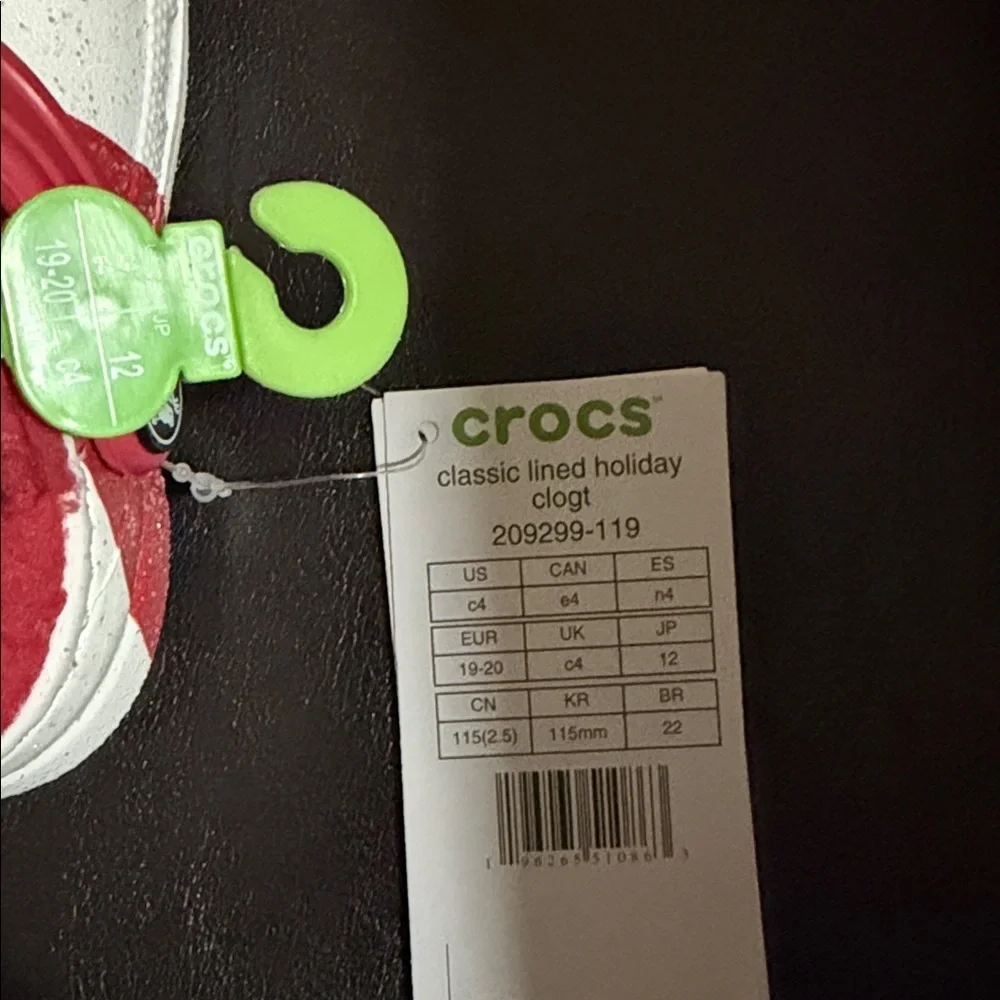 CROCS Kids Red and White Peppermint-Pattern Fleece-Lined Clog